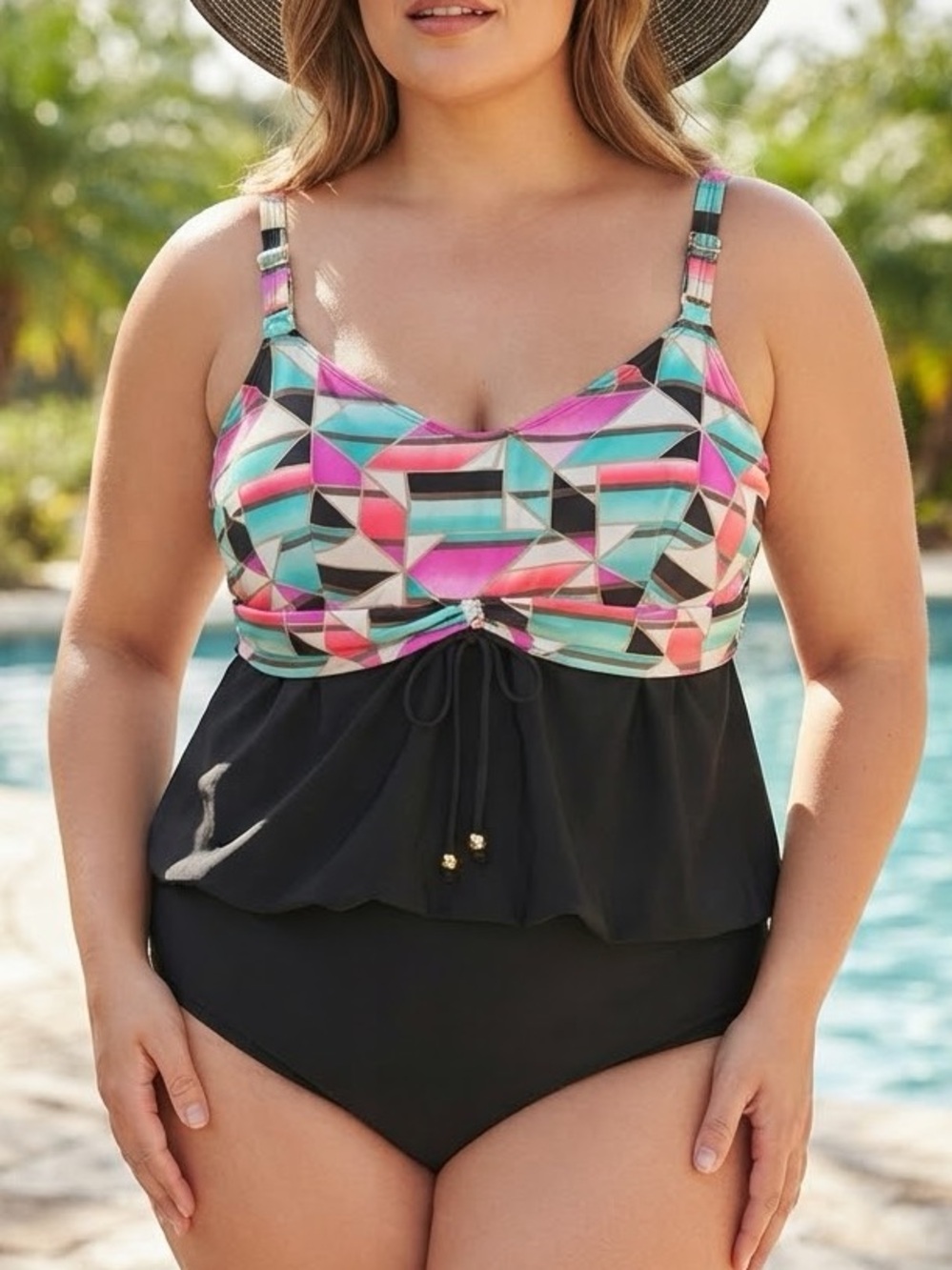 Coco Reef NWT Plus Geo Geometric Print Tankini Swim Top 22W / 44DD